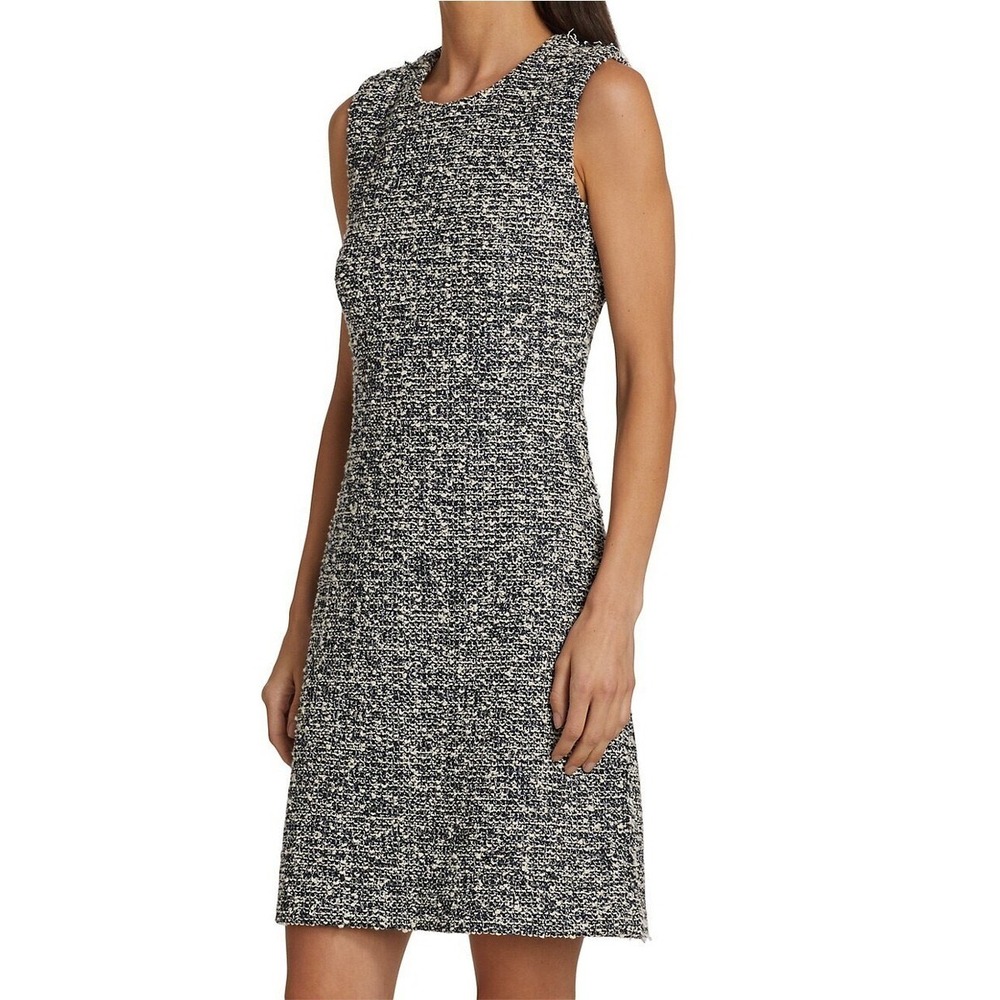 St. John Collection Black White Wool Blend Tweed Fringe Shift Dress Size 2